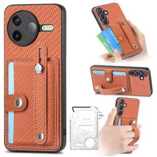 For Redmi K80 / Poco F7 Pro Wristband Kickstand Card Wallet Back Phone Case with Tool Knife(Brown)