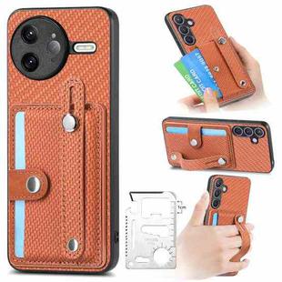 For Redmi K80 Pro / Poco F7 Ultra Wristband Kickstand Card Wallet Back Phone Case with Tool Knife(Brown)