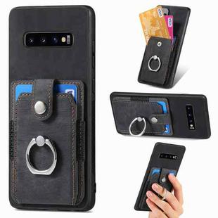 For Samsung Galaxy S10+ Retro Skin-feel Ring Card Wallet Phone Case(Black)