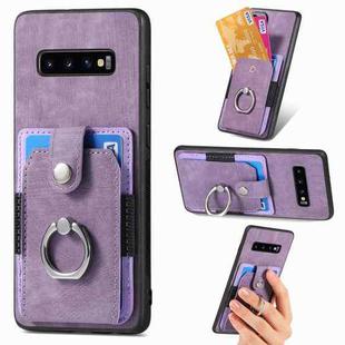 For Samsung Galaxy S10+ Retro Skin-feel Ring Card Wallet Phone Case(Purple)