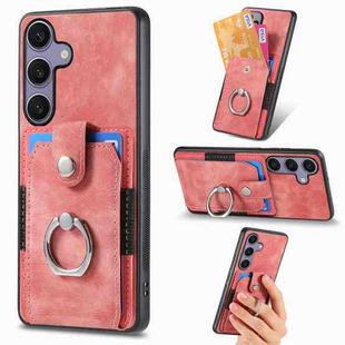For Samsung Galaxy S25+ 5G Retro Skin-feel Ring Card Wallet Phone Case(Pink)