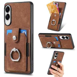 For Samsung Galaxy S25 Edge 5G Retro Skin-feel Ring Card Wallet Phone Case(Brown)