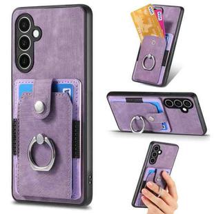 For Samsung Galaxy S24 FE 5G Retro Skin-feel Ring Card Wallet Phone Case(Purple)