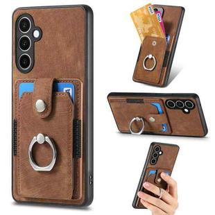 For Samsung Galaxy S24 FE 5G Retro Skin-feel Ring Card Wallet Phone Case(Brown)