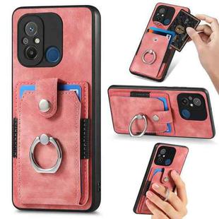 For Redmi 12C Retro Skin-feel Ring Card Wallet Phone Case(Pink)