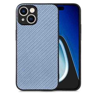 For  iPhone 15 Carbon Fiber Texture Leather Back Phone Case(Blue)