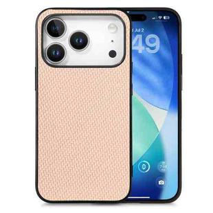 For iPhone 17 Pro Carbon Fiber Texture Leather Back Phone Case(Khaki)