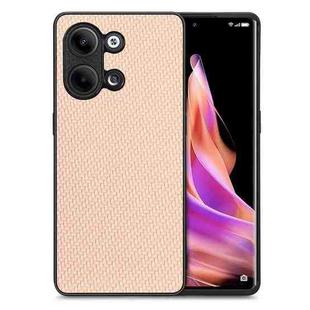 For OPPO Reno9 Carbon Fiber Texture Leather Back Cover Phone Case(Khaki)