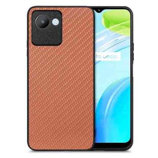 For Realme C30 Carbon Fiber Texture Leather Back Cover Phone Case(Brown)