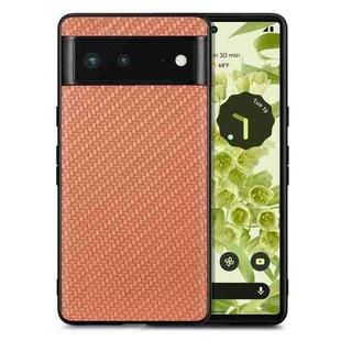For Google Pixel 6 Carbon Fiber Texture Leather Back Cover Phone Case(Brown)