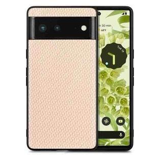 For Google Pixel 6 Carbon Fiber Texture Leather Back Cover Phone Case(Khaki)