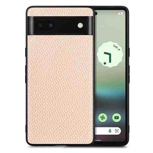 For Google Pixel 6A Carbon Fiber Texture Leather Back Cover Phone Case(Khaki)