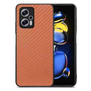 For Redmi Note 11T Pro 5G Carbon Fiber Texture Leather Back Cover Phone Case(Brown)