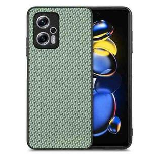 For Redmi Note 11T Pro 5G Carbon Fiber Texture Leather Back Cover Phone Case(Green)