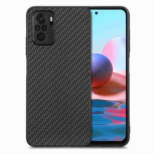 For Redmi Note 10 Carbon Fiber Texture Leather Back Cover Phone Case(Black)