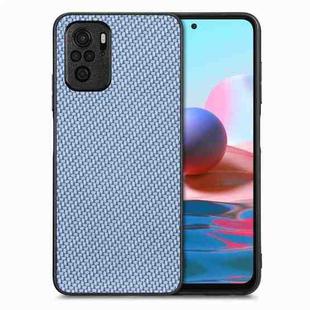 For Redmi Note 10 Carbon Fiber Texture Leather Back Cover Phone Case(Blue)