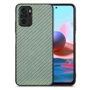 For Redmi Note 10 Carbon Fiber Texture Leather Back Cover Phone Case(Green)