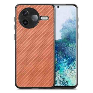 For Redmi K80 / Poco F7 Pro Carbon Fiber Texture Leather Back Cover Phone Case(Brown)