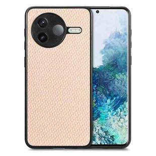 For Redmi K80 / Poco F7 Pro Carbon Fiber Texture Leather Back Cover Phone Case(Khaki)