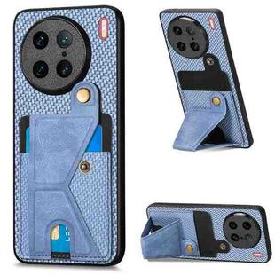 For vivo X90 Pro Carbon Fiber Wallet Flip Card K-shaped Holder Phone Case(Blue)