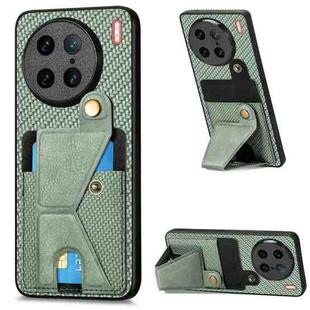 For vivo X90 Pro Carbon Fiber Wallet Flip Card K-shaped Holder Phone Case(Green)