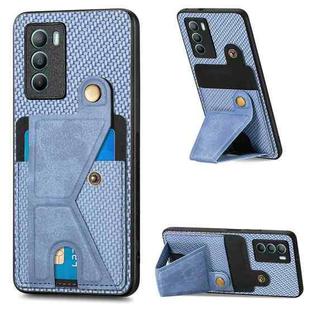 For vivo T1 Carbon Fiber Wallet Flip Card K-shaped Holder Phone Case(Blue)