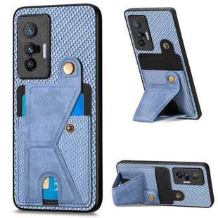 For vivo X70 Carbon Fiber Wallet Flip Card K-shaped Holder Phone Case(Blue)