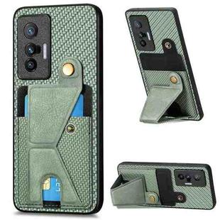 For vivo X70 Carbon Fiber Wallet Flip Card K-shaped Holder Phone Case(Green)