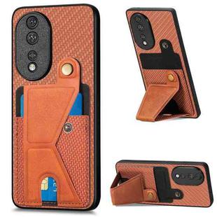 For Honor 80 Carbon Fiber Wallet Flip Card K-shaped Holder Phone Case(Brown)