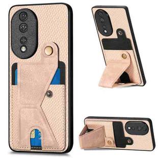 For Honor 80 Carbon Fiber Wallet Flip Card K-shaped Holder Phone Case(Khaki)