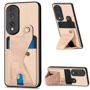 For Honor 80 Pro Carbon Fiber Wallet Flip Card K-shaped Holder Phone Case(Khaki)