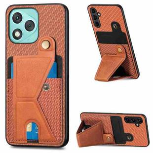 For Honor 400 Lite Global Carbon Fiber Wallet Flip Card K-shaped Holder Phone Case(Brown)