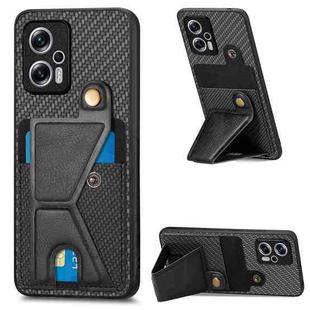 For Redmi Note 11T Pro 5G Carbon Fiber Wallet Flip Card K-shaped Holder Phone Case(Black)