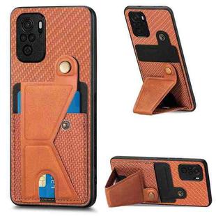 For Redmi Note 10 4G Carbon Fiber Wallet Flip Card K-shaped Holder Phone Case(Brown)