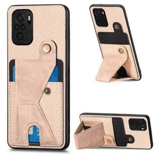 For Redmi Note 10 4G Carbon Fiber Wallet Flip Card K-shaped Holder Phone Case(Khaki)