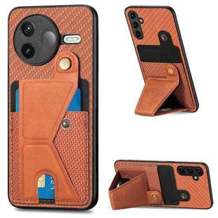 For Redmi K80 / Poco F7 Pro Carbon Fiber Wallet Flip Card K-shaped Holder Phone Case(Brown)