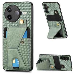 For Redmi K80 / Poco F7 Pro Carbon Fiber Wallet Flip Card K-shaped Holder Phone Case(Green)