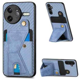 For Redmi K80 Pro / Poco F7 Ultra Carbon Fiber Wallet Flip Card K-shaped Holder Phone Case(Blue)