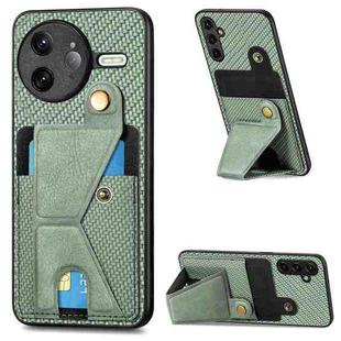 For Redmi K80 Pro / Poco F7 Ultra Carbon Fiber Wallet Flip Card K-shaped Holder Phone Case(Green)