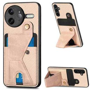 For Redmi K80 Pro / Poco F7 Ultra Carbon Fiber Wallet Flip Card K-shaped Holder Phone Case(Khaki)