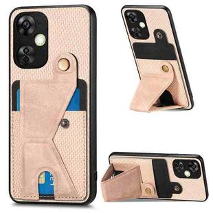 For Oneplus Nord CE 3 Lite Carbon Fiber Wallet Flip Card K-shaped Holder Phone Case(Khaki)