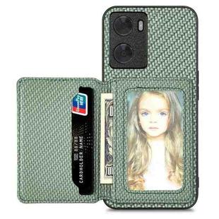 For OPPO A57 4G Carbon Fiber Magnetic Card Bag Phone Case(Green)