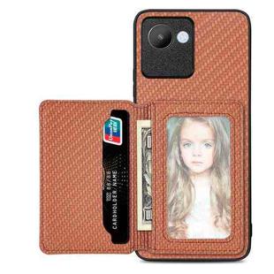 For Realme C30 Carbon Fiber Magnetic Card Bag Phone Case(Brown)