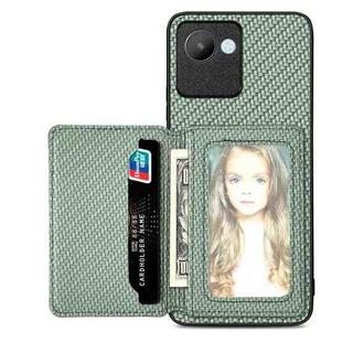 For Realme C30 Carbon Fiber Magnetic Card Bag Phone Case(Green)