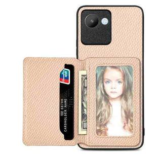 For Realme C30 Carbon Fiber Magnetic Card Bag Phone Case(Khaki)