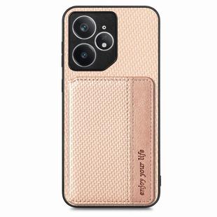 For Realme Neo7 Carbon Fiber Magnetic Card Bag Phone Case(Khaki)