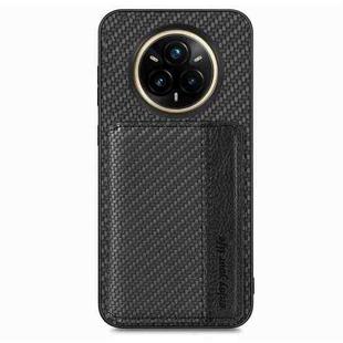 For Realme 14 Pro+ Carbon Fiber Magnetic Card Bag Phone Case(Black)