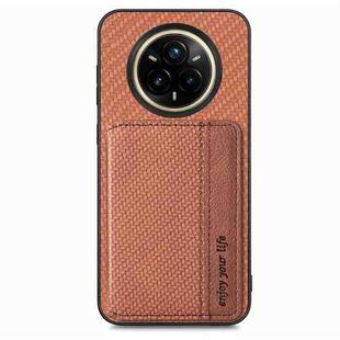 For Realme 14 Pro+ Carbon Fiber Magnetic Card Bag Phone Case(Brown)