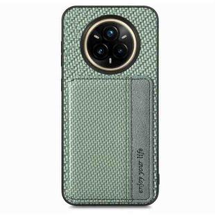 For Realme 14 Pro+ Carbon Fiber Magnetic Card Bag Phone Case(Green)