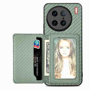For vivo X90 Pro Carbon Fiber Magnetic Card Bag Phone Case(Green)